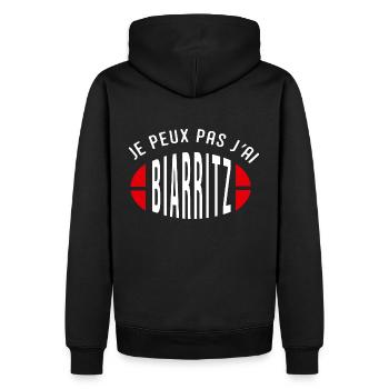 Rugby Je peux pas j ai Biarritz supporter biarritz - Sweat à capuche Premium bio Homme - noir - Dos - Nico (187cm)