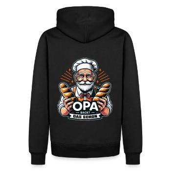Opa backt das schon - Bäcker mit Broten - Männer Premium Bio Hoodie - Schwarz - Hinten - Nico (187cm)