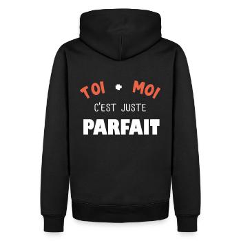 Amoureux humour couple saint valentin - Sweat à capuche Premium bio Homme - noir - Dos - Nico (187cm)