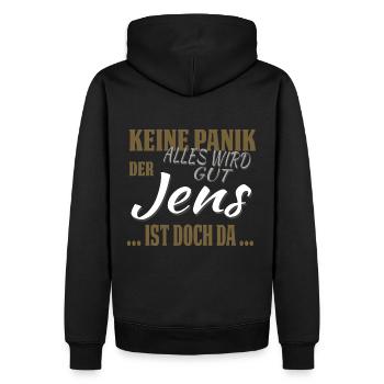 Jens - Keine Panik - lustiges Geschenk - Männer Premium Bio Hoodie - Schwarz - Hinten - Nico (187cm)