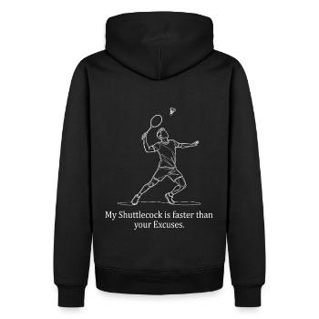 Faster than Excuses - Männer Premium Bio Hoodie - Schwarz - Hinten - Nico (187cm)