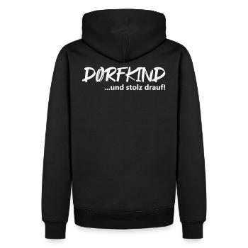 T-Shirt mit Spruch: Dorfkind und stolz drauf! - Männer Premium Bio Hoodie - Schwarz - Hinten - Nico (187cm)