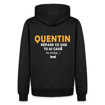 Quentin réparation T shirt drole quentin - Sweat à capuche Premium bio Homme - noir - Dos - Nico (187cm)