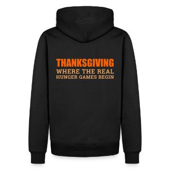 Thanksgiving with a Twist - Men’s Premium Organic Hoodie - black - Back - Nico (187cm)
