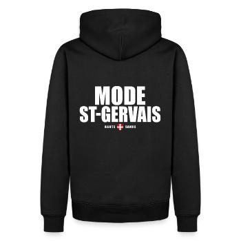 Mode ST Gervais Mont Blanc haute savoie alpes - Sweat à capuche Premium bio Homme - noir - Dos - Nico (187cm)