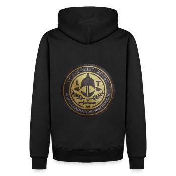 Gladiatorenschule Trier - Logo - Männer Premium Bio Hoodie - Schwarz - Hinten - Nico (187cm)