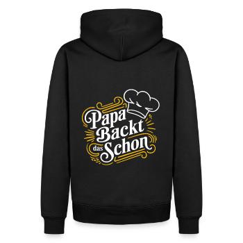 Papa backt das schon - unser backender Papa - Männer Premium Bio Hoodie - Schwarz - Hinten - Nico (187cm)