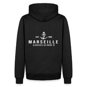 Marseille cadeau cool 13 Marseille - Sweat à capuche Premium bio Homme - noir - Dos - Nico (187cm)