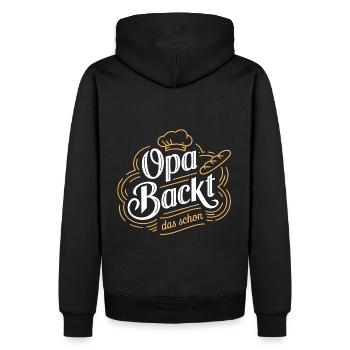 Opa backt das schon - unser backender Opa - Männer Premium Bio Hoodie - Schwarz - Hinten - Nico (187cm)