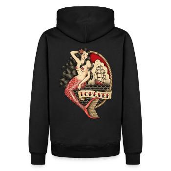 "IMMER" MEERJUNGFRAU TATTOO - Männer Premium Bio Hoodie - Schwarz - Hinten - Nico (187cm)