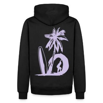 Surfing - Palm - Beach - Surfboard - Vacation - Men’s Premium Organic Hoodie - black - Back - Nico (187cm)