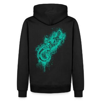 Lézard gecko tribal tatouage turquoise - Sweat à capuche Premium bio Homme - noir - Dos - Nico (187cm)