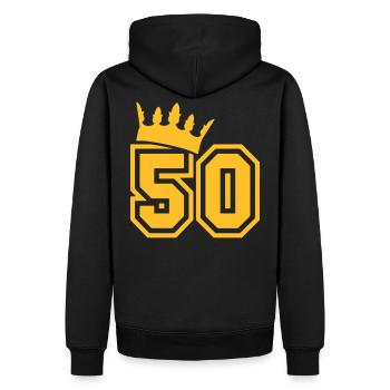 50 mit Krone - Männer Premium Bio Hoodie - Schwarz - Hinten - Nico (187cm)