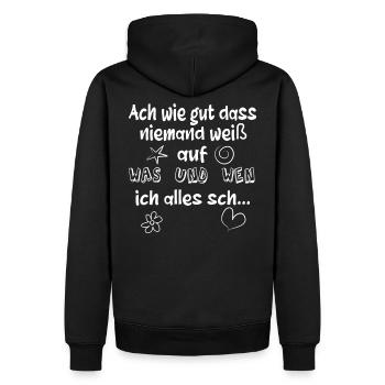 ach wie gut dass niemand ... helle Schrift - Männer Premium Bio Hoodie - Schwarz - Hinten - Nico (187cm)
