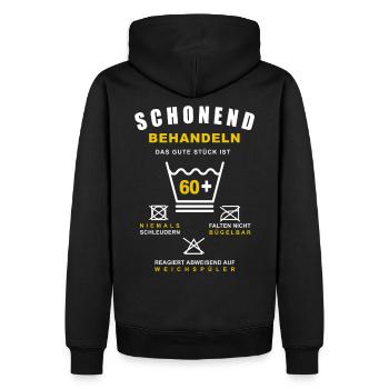 Das Gute Stück ist 60+ Design als Waschanleitung. - Männer Premium Bio Hoodie - Schwarz - Hinten - Nico (187cm)