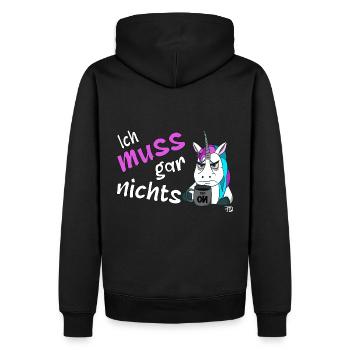 Ich muss gar nichts, lustiges grimmiges Einhorn - Männer Premium Bio Hoodie - Schwarz - Hinten - Nico (187cm)