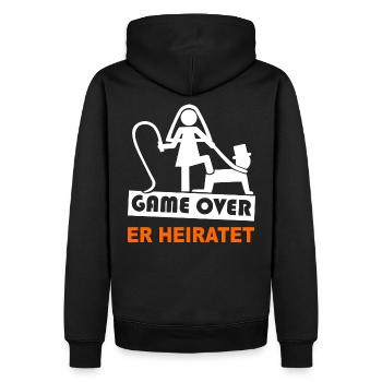 JGA - Game Over - Er Heiratet - Party Shirt - Männer Premium Bio Hoodie - Schwarz - Hinten - Nico (187cm)