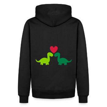 Zwei Brontosaurier und ein Herz - Männer Premium Bio Hoodie - Schwarz - Hinten - Nico (187cm)