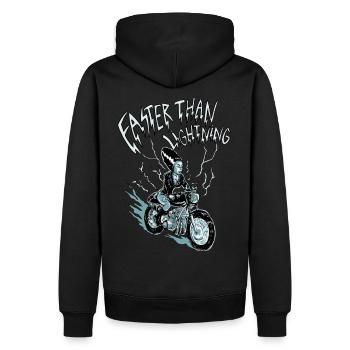 faster than lightning - Männer Premium Bio Hoodie - Schwarz - Hinten - Nico (187cm)