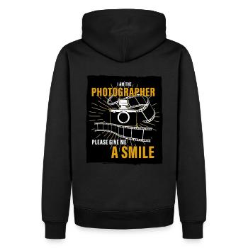 Je suis photographe - donnez-moi un sourire - Sweat à capuche Premium bio Homme - noir - Dos - Nico (187cm)