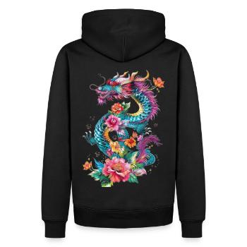 Cooler Drache - Männer Premium Bio Hoodie - Schwarz - Hinten - Nico (187cm)