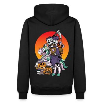 Licorne Halloween Citrouille Faucheuse - Sweat à capuche Premium bio Homme - noir - Dos - Nico (187cm)