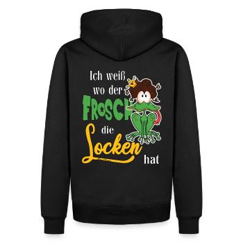 Ich weiß wo der Frosch die Locken hat - Männer Premium Bio Hoodie - Schwarz - Hinten - Nico (187cm)