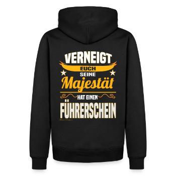 Lustiges Majestät Spruch Design Führerschein Fahra - Männer Premium Bio Hoodie - Schwarz - Hinten - Nico (187cm)