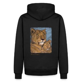 Löwenmutter Löwin mit Kind Löwenjunges Vintage Art - Männer Premium Bio Hoodie - Schwarz - Hinten - Nico (187cm)