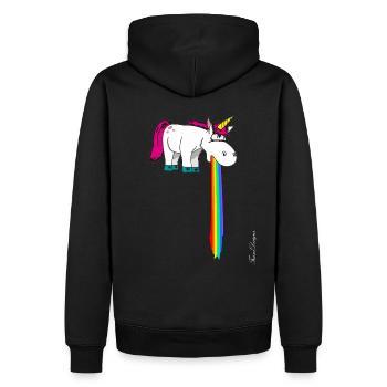 Süßes Einhorn kotzt im Strahl Regenbogen ein - Männer Premium Bio Hoodie - Schwarz - Hinten - Nico (187cm)