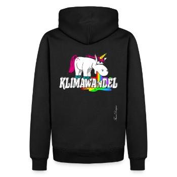 Klimawandel Einhorn hat es satt und kotzt - Männer Premium Bio Hoodie - Schwarz - Hinten - Nico (187cm)