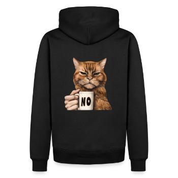 Mürrische Lustige Katze Mit Kaffeetasse Sagt Nein - Männer Premium Bio Hoodie - Schwarz - Hinten - Nico (187cm)
