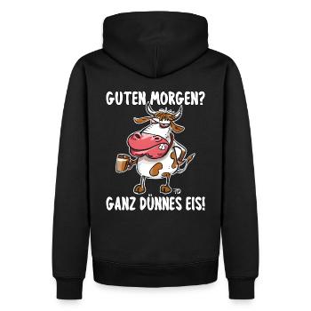 Guten Morgen? Ganz dünnes Eis! Mürrische Lustige - Männer Premium Bio Hoodie - Schwarz - Hinten - Nico (187cm)