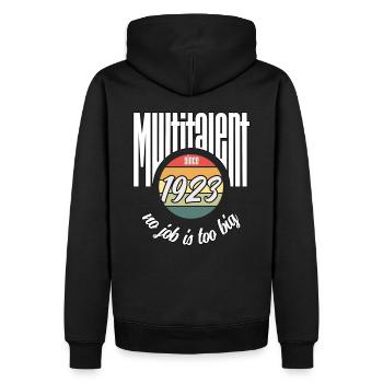 Multi-talentueux depuis 1923. Drôle de millésime - Sweat à capuche Premium bio Homme - noir - Dos - Nico (187cm)