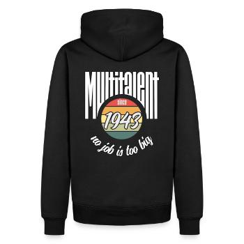 Multi-talentueux depuis 1943. Drôle de millésime - Sweat à capuche Premium bio Homme - noir - Dos - Nico (187cm)