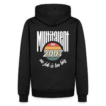 Multi-talent since 2003. Funny vintage - Men’s Premium Organic Hoodie - black - Back - Nico (187cm)
