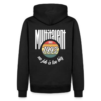 Multi-talents depuis 1993. Drôle de millésime - Sweat à capuche Premium bio Homme - noir - Dos - Nico (187cm)