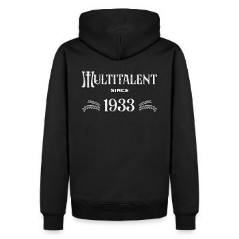 Multi-talentueux depuis 1933. Drôle de millésime - Sweat à capuche Premium bio Homme - noir - Dos - Nico (187cm)