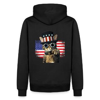 steampunk Katze mit USA Flagge - Männer Premium Bio Hoodie - Schwarz - Hinten - Nico (187cm)