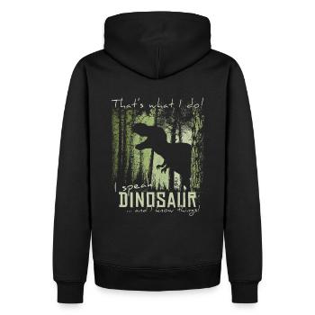 Je parle dinosaure et je sais des choses! Mème T-Rex - Sweat à capuche Premium bio Homme - noir - Dos - Nico (187cm)