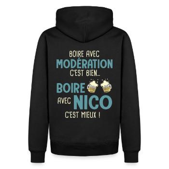 nicolas modération boire avec nico c'est mieux - Sweat à capuche Premium bio Homme - noir - Dos - Nico (187cm)