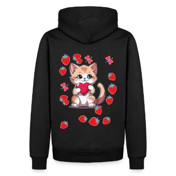 80er Retro Katze Katzen Erdbeeren Erdbeer Kinder - Männer Premium Bio Hoodie - Schwarz - Hinten - Nico (187cm)
