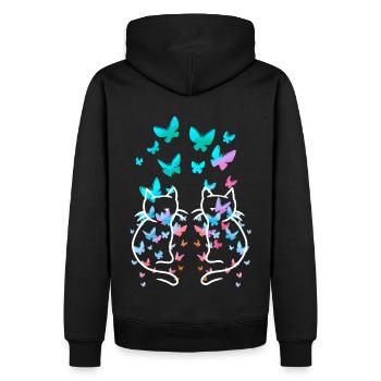 80er Retro Katzen Katze Teenie Schmetterlinge Kind - Männer Premium Bio Hoodie - Schwarz - Hinten - Nico (187cm)