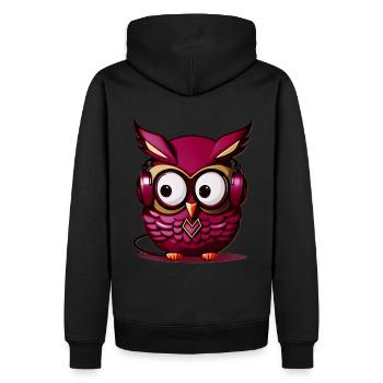 Eule dunkellila Kopfhörer - Männer Premium Bio Hoodie - Schwarz - Hinten - Nico (187cm)