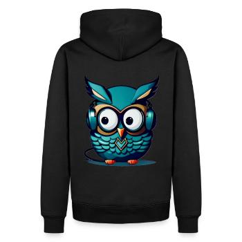 Eule türkis Kopfhörer - Männer Premium Bio Hoodie - Schwarz - Hinten - Nico (187cm)