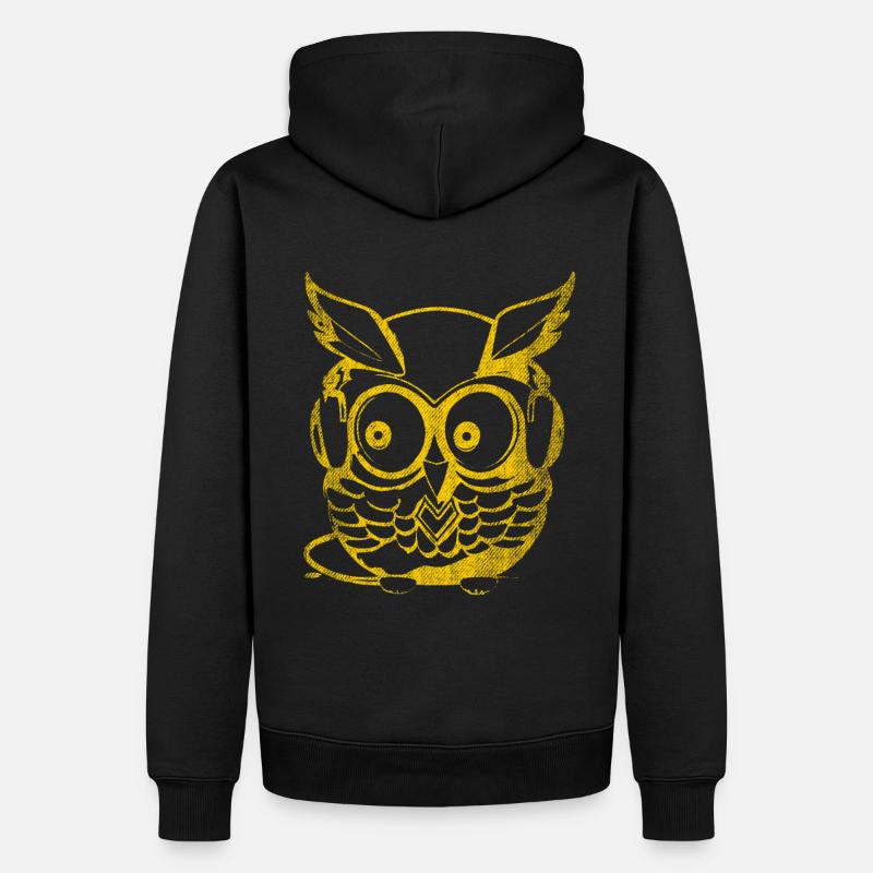 Eule gelb Kopfhörer - Männer Premium Bio Hoodie - Schwarz