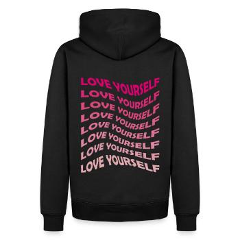 Love yourself - Men’s Premium Organic Hoodie - black - Back - Nico (187cm)