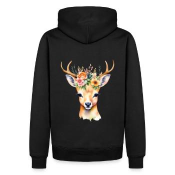 Festzelt Rehkopf mit Blumen - Männer Premium Bio Hoodie - Schwarz - Hinten - Nico (187cm)