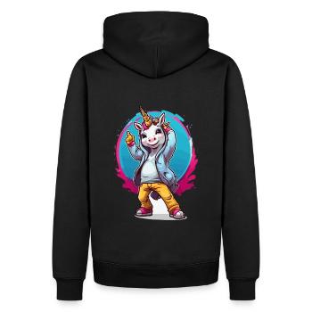 Jugendliches Einhorn mit Hoodie - Männer Premium Bio Hoodie - Schwarz - Hinten - Nico (187cm)