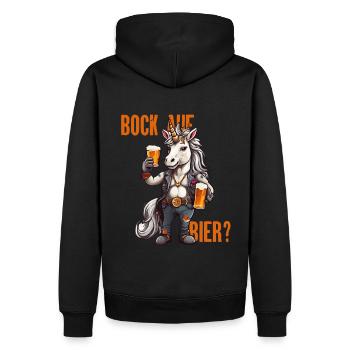 Einhorn mit zwei Bier - Bock auf Bier? - Männer Premium Bio Hoodie - Schwarz - Hinten - Nico (187cm)